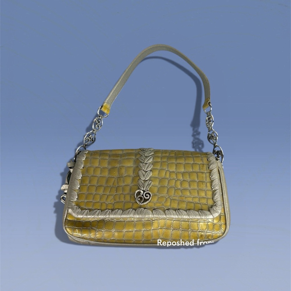 Very rare Brighton Yellow and Silver Shoulder Bag. Pristine inside and out.